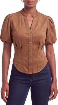 Bagatelle Puff Sleeve Faux Suede Shirt