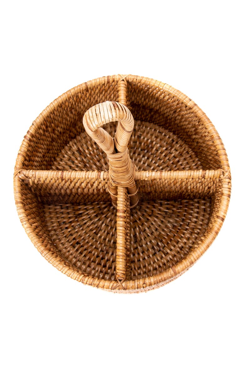 Artifacts Rattan Round 4 section Caddy/Cutlery Holder, Alternate, color, Honey Brown