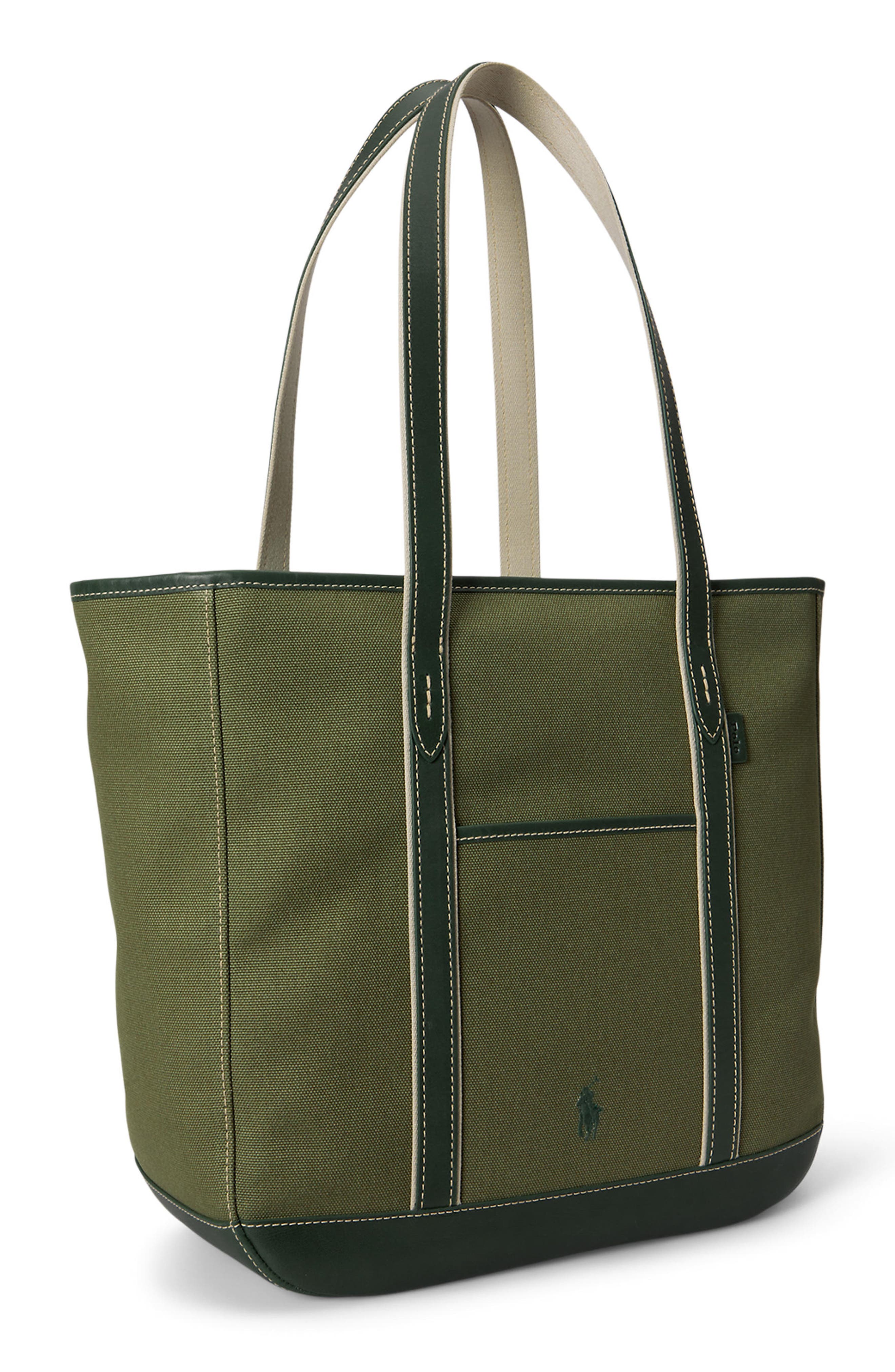Polo Ralph Lauren Medium Canvas & Leather Tote, Alternate, color, Light Sage/ Olive