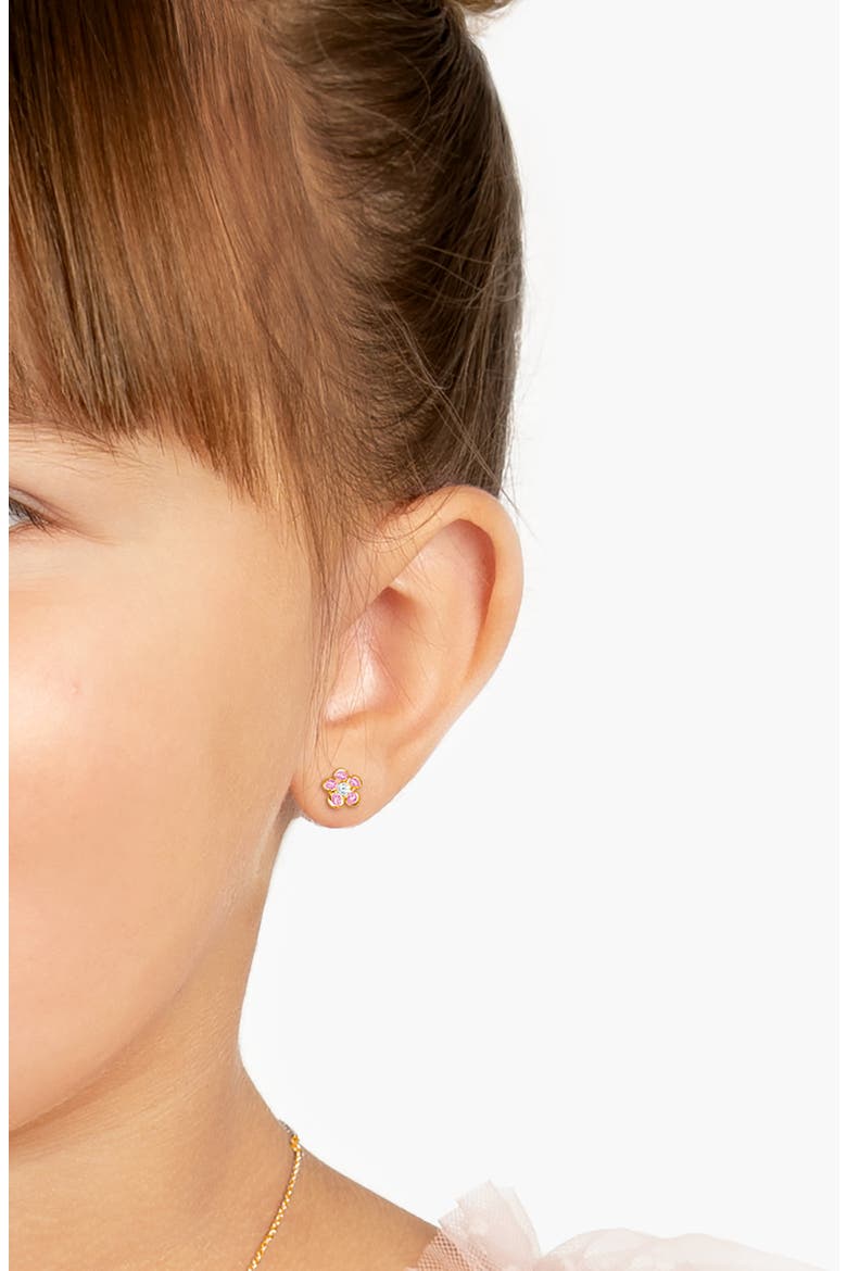 14K Gold Flower Girl Studs Screw Back Earrings, Alternate, color, 14K Yellow Gold