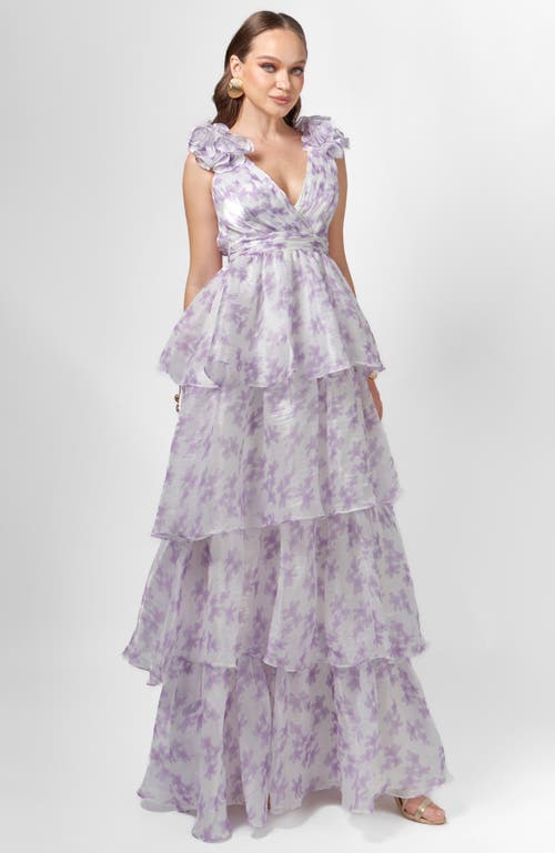 Bariano Violeta Tiered Print Gown In Purple