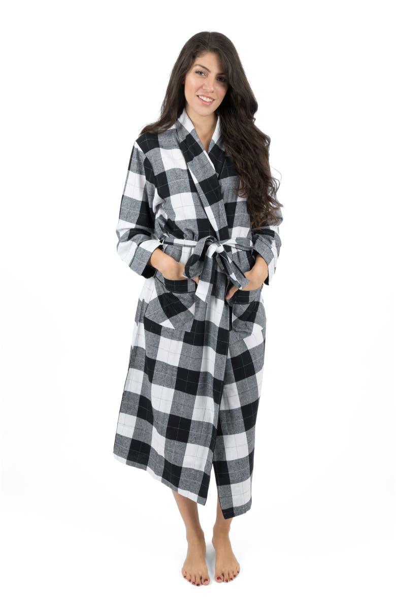 Leveret Women
s Flannel Robe, 100% Cotton, Alternate, color, Plaid Black 
White