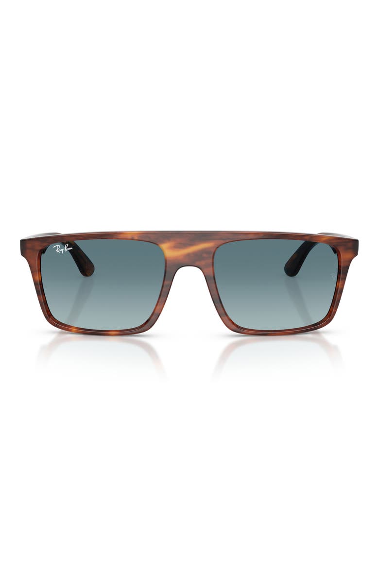 57mm Gradient Square Sunglasses, Main, color, STRIPED HAVANA / BLUE GREY