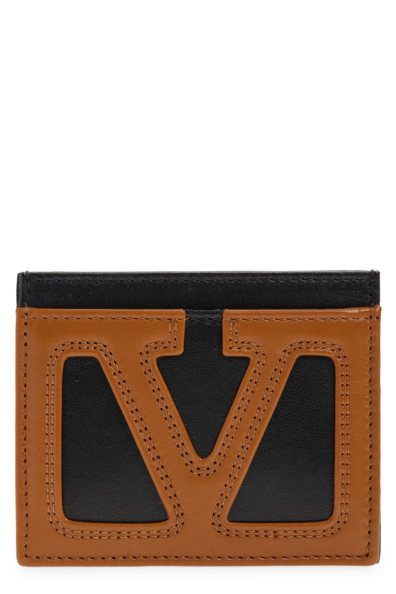 Viva Superstar Leather Card Holder, Main, color, BLACK/ TAN