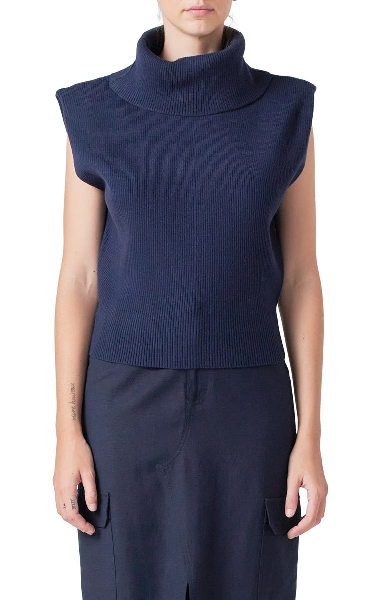 Grey Lab Sleeveless Rib Turtleneck Sweater, Main, color, Navy