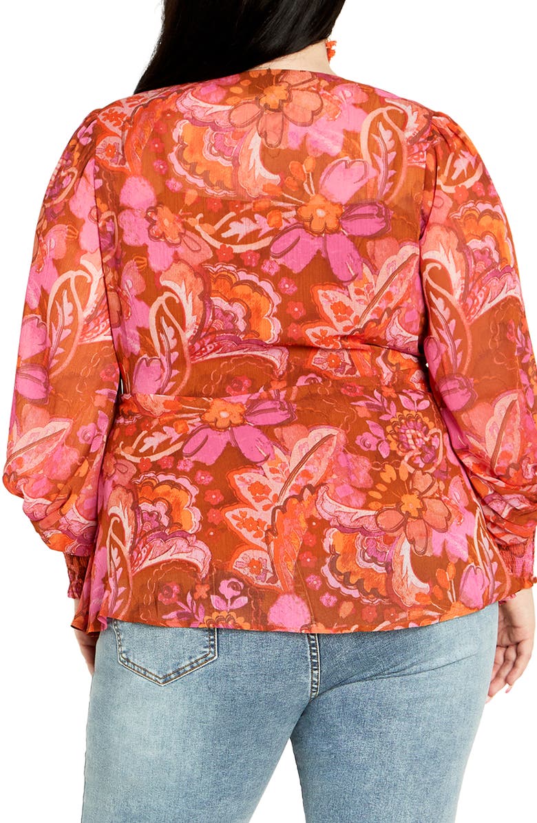 City Chic Alexis Paisley Long Sleeve Wrap Top, Alternate, color,