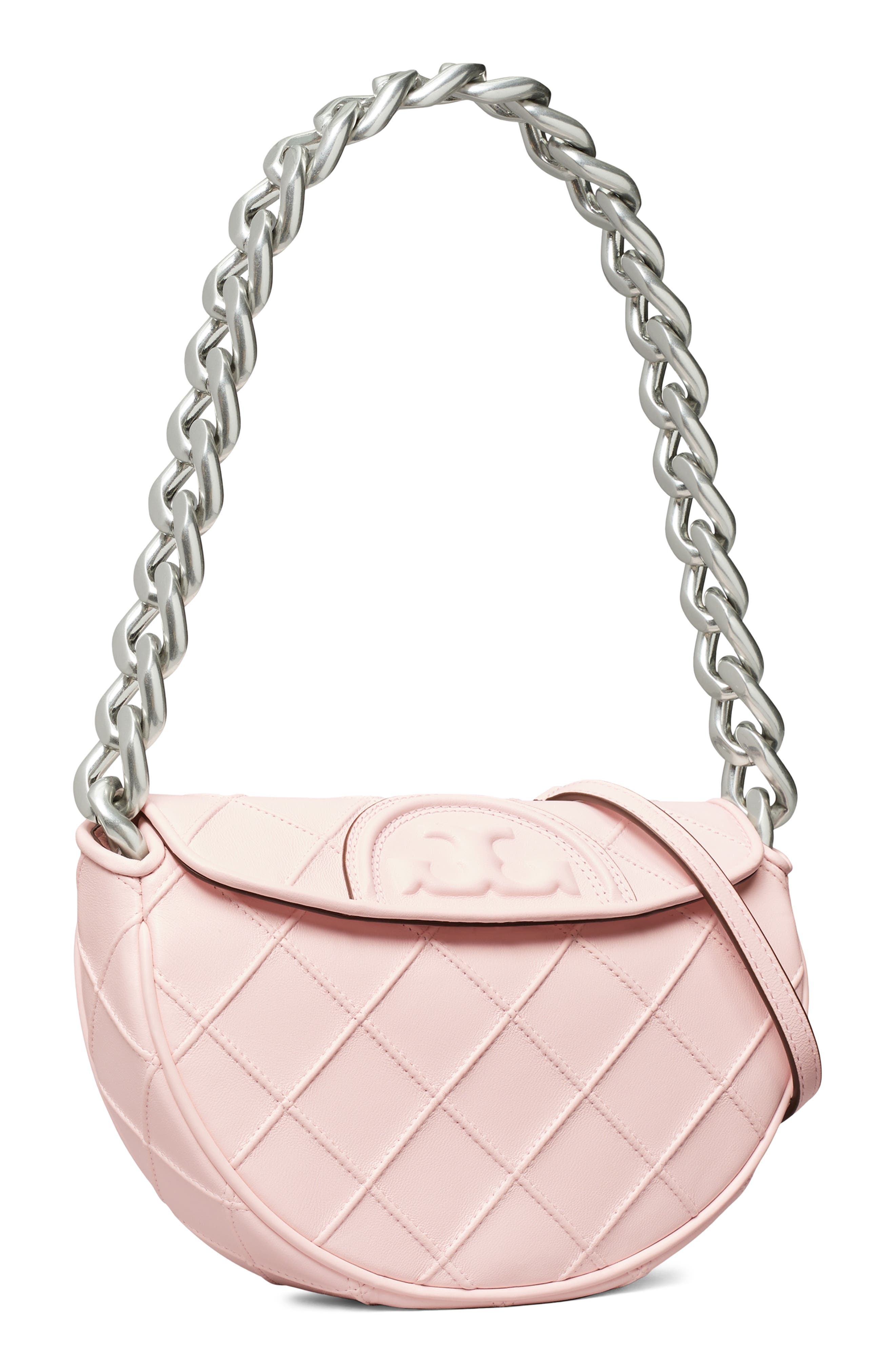 Tory Burch Mini Fleming Soft Crescent Shoulder Bag, Alternate, color, Pale Pink