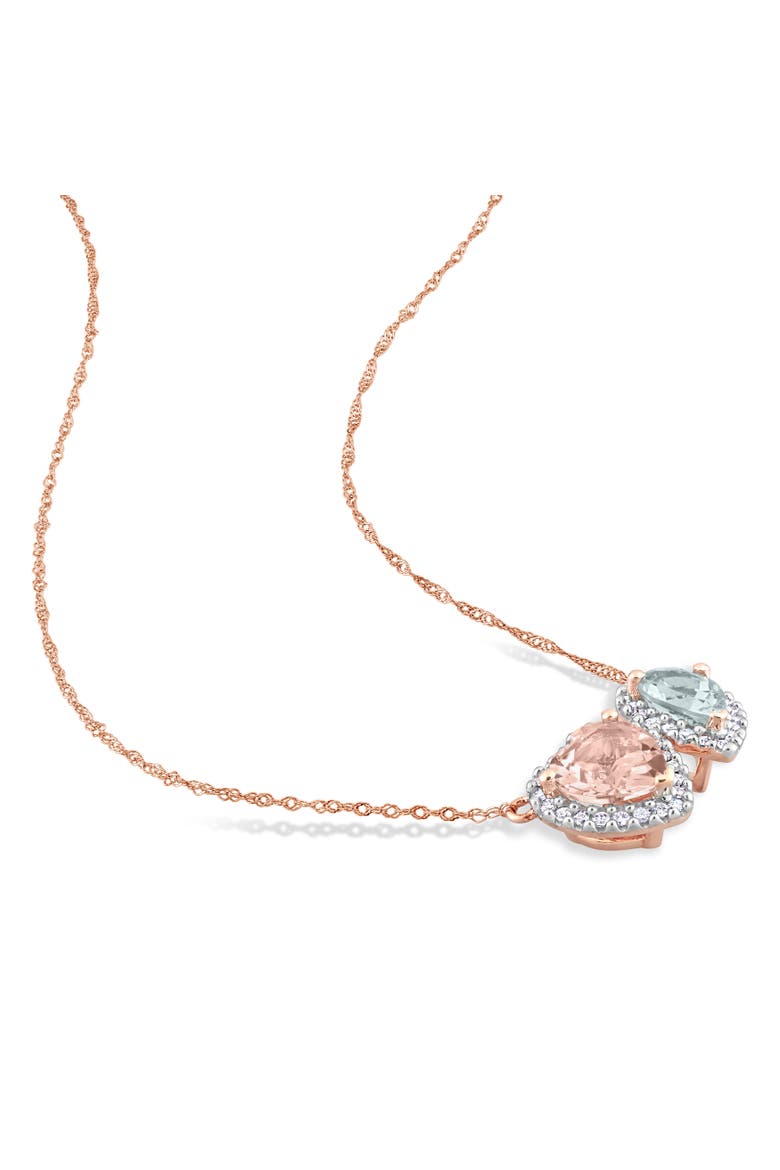 Morganite Aquamarine Diamond Heart Necklace 10k, Alternate, color, Rose Gold