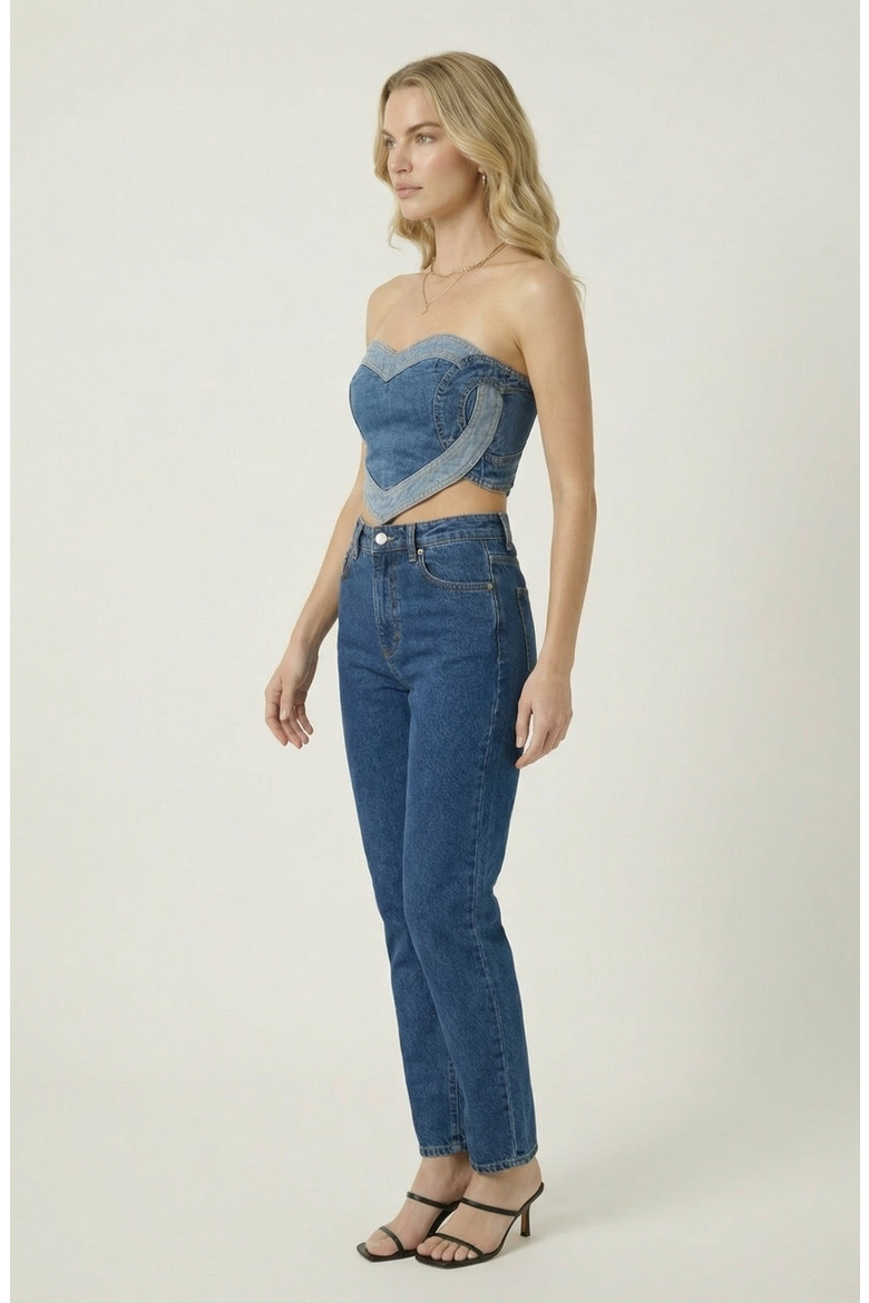 Strapless Denim Heart Shaped Panel Corset Top, Alternate, color, Medium-Wash Blue
