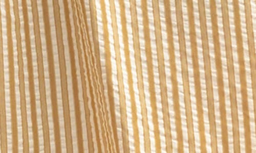 Mila Mae Stripe Short Sleeve Cotton Seersucker Shirtdress In Taupe Cream