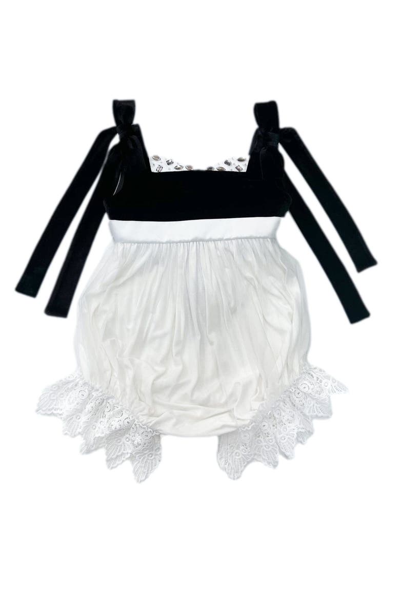 Audrey Velour Tulle Romper, Main, color, Black and White