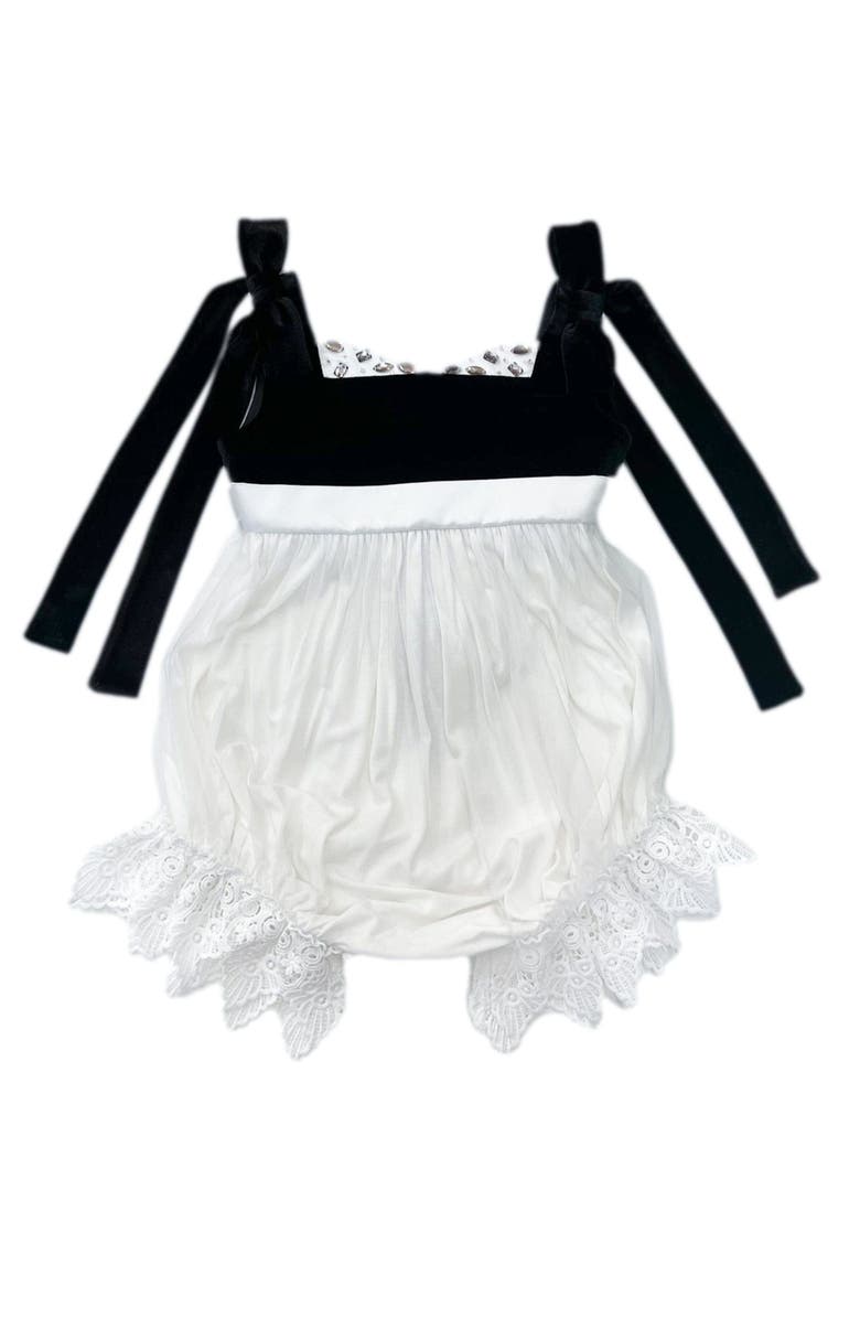 Petite Maison Kids Audrey Velour Tulle Romper, Main, color, Black And White