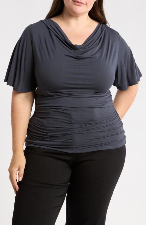 Cowl Neck Top with Flutter Sleeves