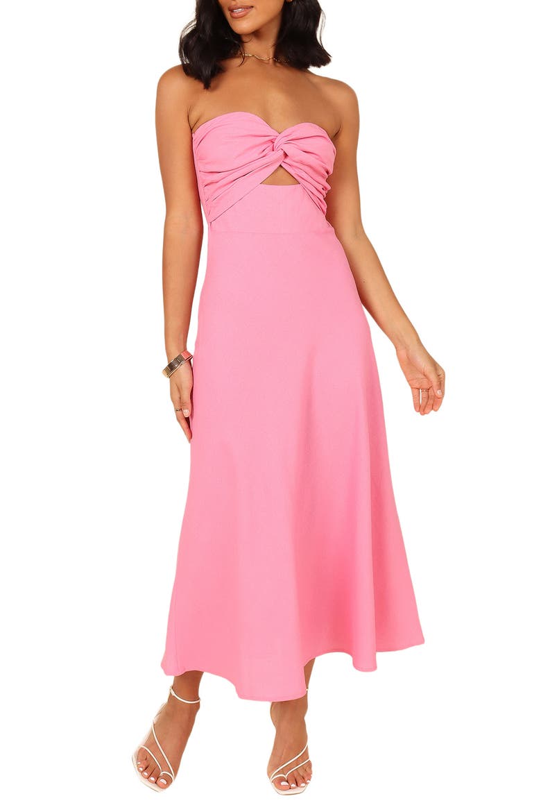Rosetta Cutout Cotton & Linen Strapless Dress, Main, color, PINK