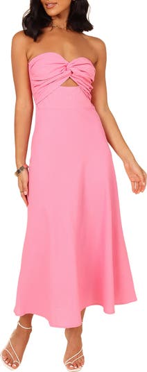 knee length dresses for ladies Twist Strapless Dress L / White