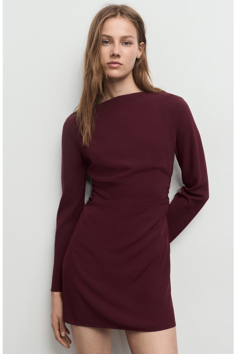 Ruched Bateau Neck Long Sleeve Minidress, Alternate, color, MAROON