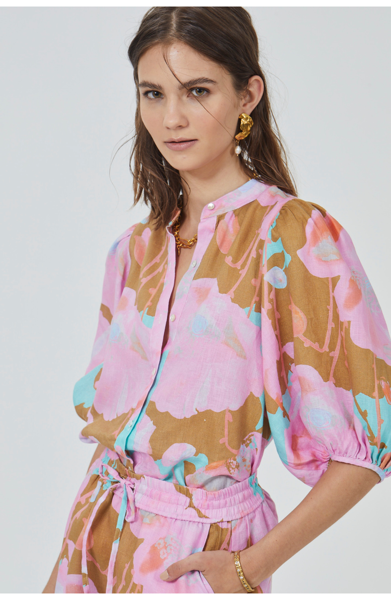 LANHTROPY Bubble Linen Shirt, Main, color, Aquarela