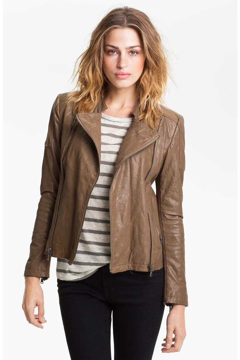 Leather Moto Jacket, Main, color, TAUPE