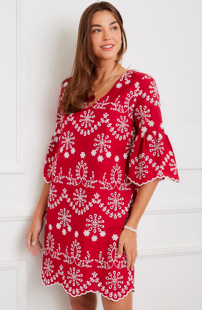 Karen Kane Embroidered Flare Sleeve Minidress, Alternate, color, Red