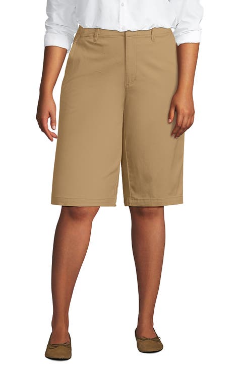 Plus Size Elastic Back Classic 12" Chino Oxford Stripe Shorts