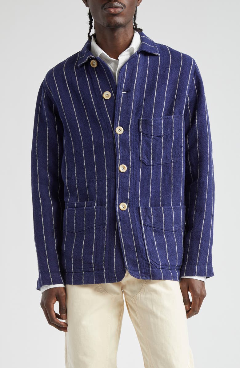 Drake's Pinstripe Linen Chore Jacket, Main, color,