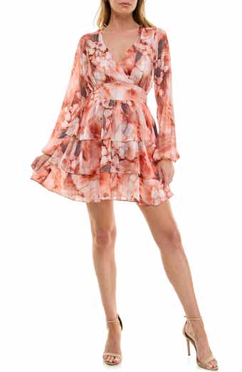 Socialite Long Sleeve Metallic Tiered Minidress