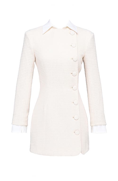 House Of Cb Leoni Houndstooth Long Sleeve Minidress In Vintage Cream