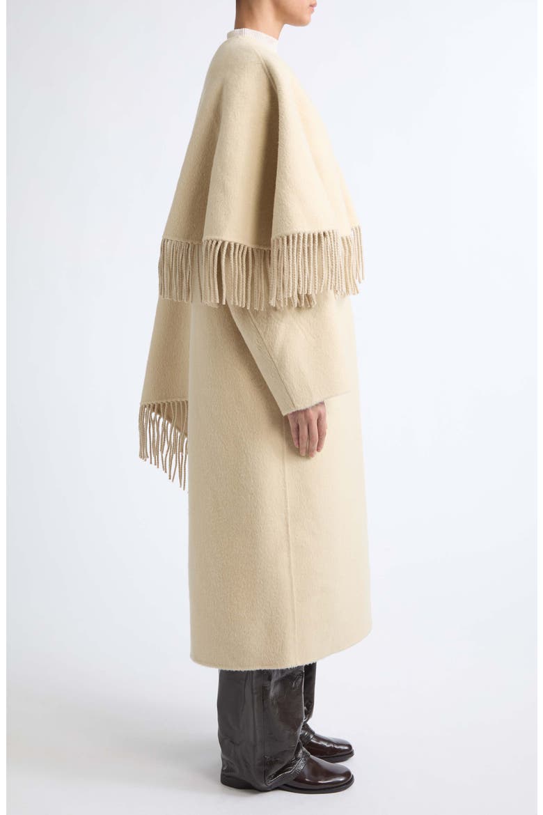 Fringe Wool & Alpaca Double Face Coat with Cape, Alternate, color, BUTTER