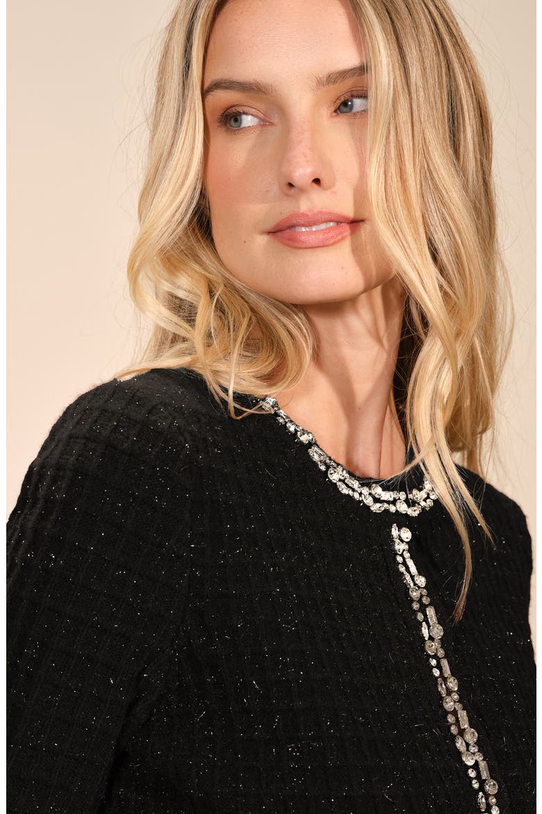 Crystal Crop Cardigan, Alternate, color, BLACK