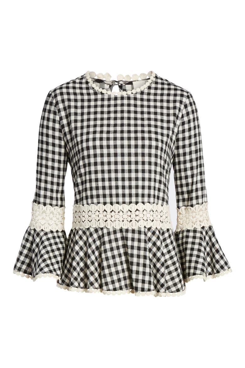 Gingham Check Peplum Top, Alternate, color, BLACK WHITE GINGHAM