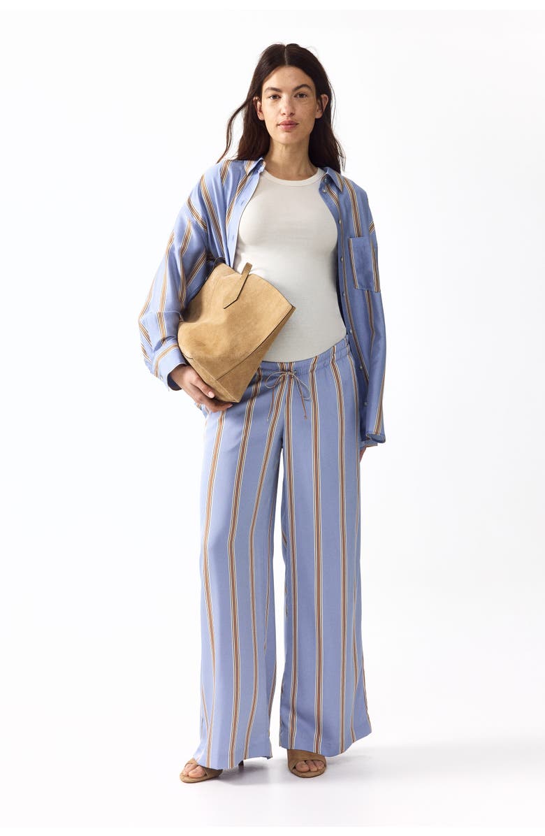 H&M Mama Wide Drawstring Trousers, Main, color, Light Blue/Striped