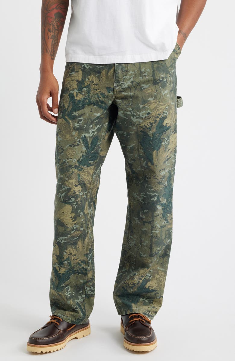 Carhartt Work In Progress Single Knee Organic Cotton Canvas Straight Leg Pants, Main, color, Camo Combi Green Stone Washed