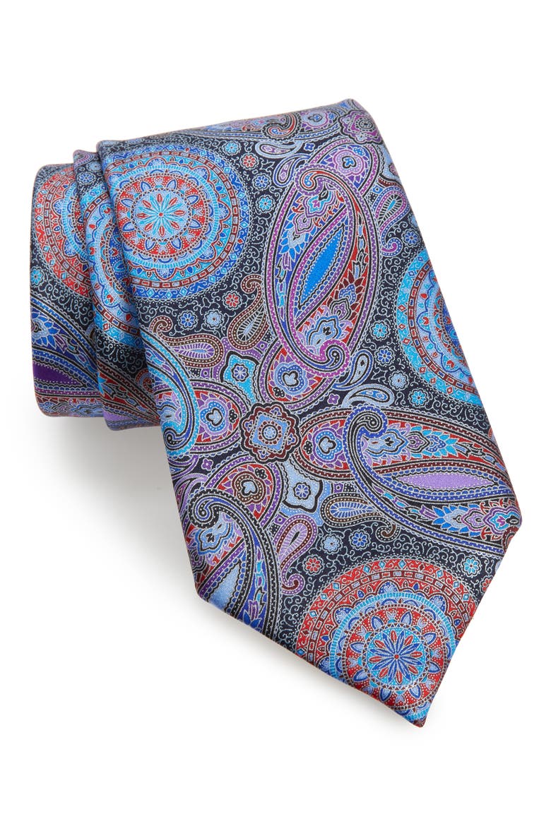 Ermenegildo Zegna Venticinque Paisley Silk Tie, Main, color, NAVY