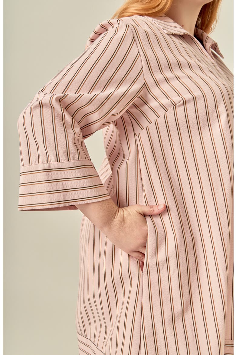 Striped Collared Shift Dress, Alternate, color, LIGHT PINK/ BROWN