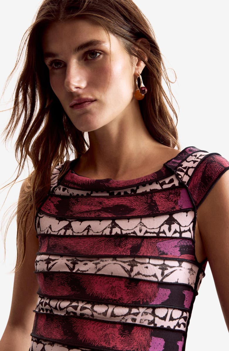 Desigual Paneled Off the Shoulder Stretch Cotton Crop Top, Alternate, color, Fuchsia