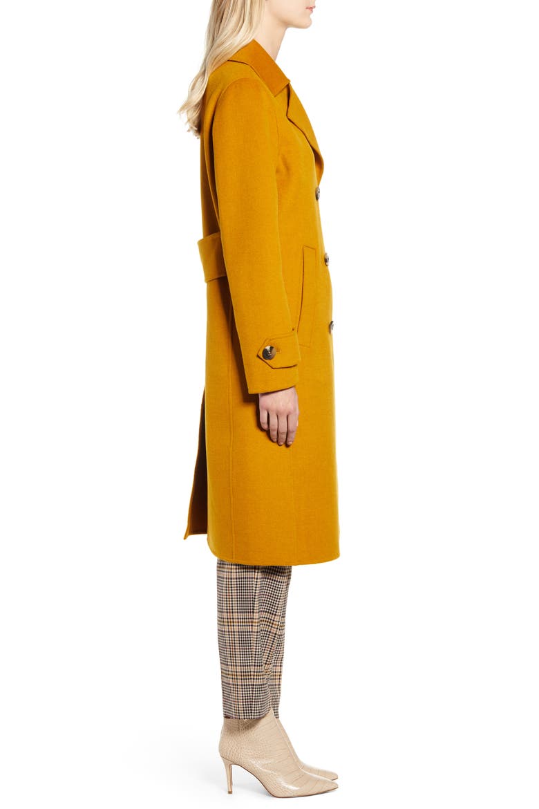 Double Breasted Wool Blend Coat, Alternate, color, MUSTARD YELLOW