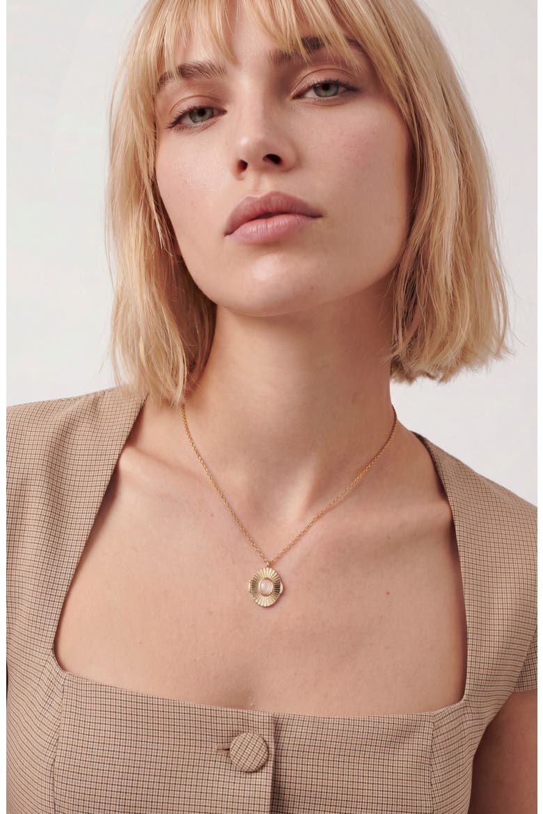 14k Gold Plated Moonstone Sunburst Pendant Necklace, Alternate, color, WHITE/ GOLD