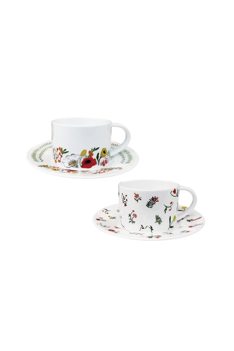 Language of Flowers Set of Two Cups and Saucers, Main, color, Multi