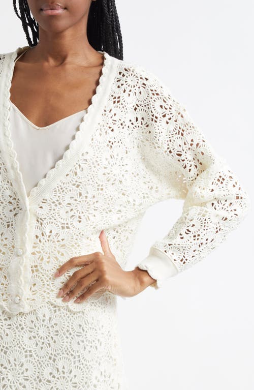 Farm Rio Flower Crochet Cardigan In Off-white