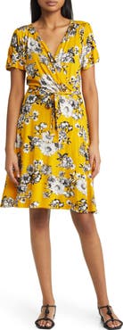Loveappella Floral Faux Wrap Knit Dress