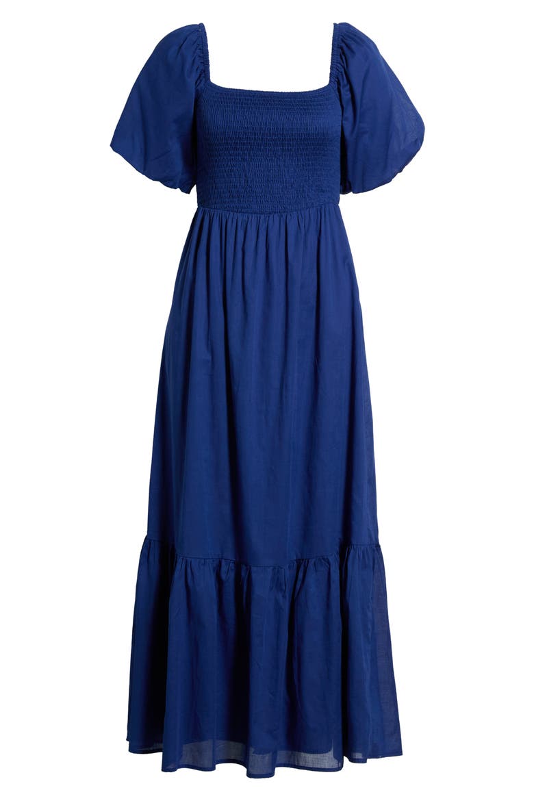 Bluebell Smocked Puff Sleeve Maxi Dress, Alternate, color, NAVY