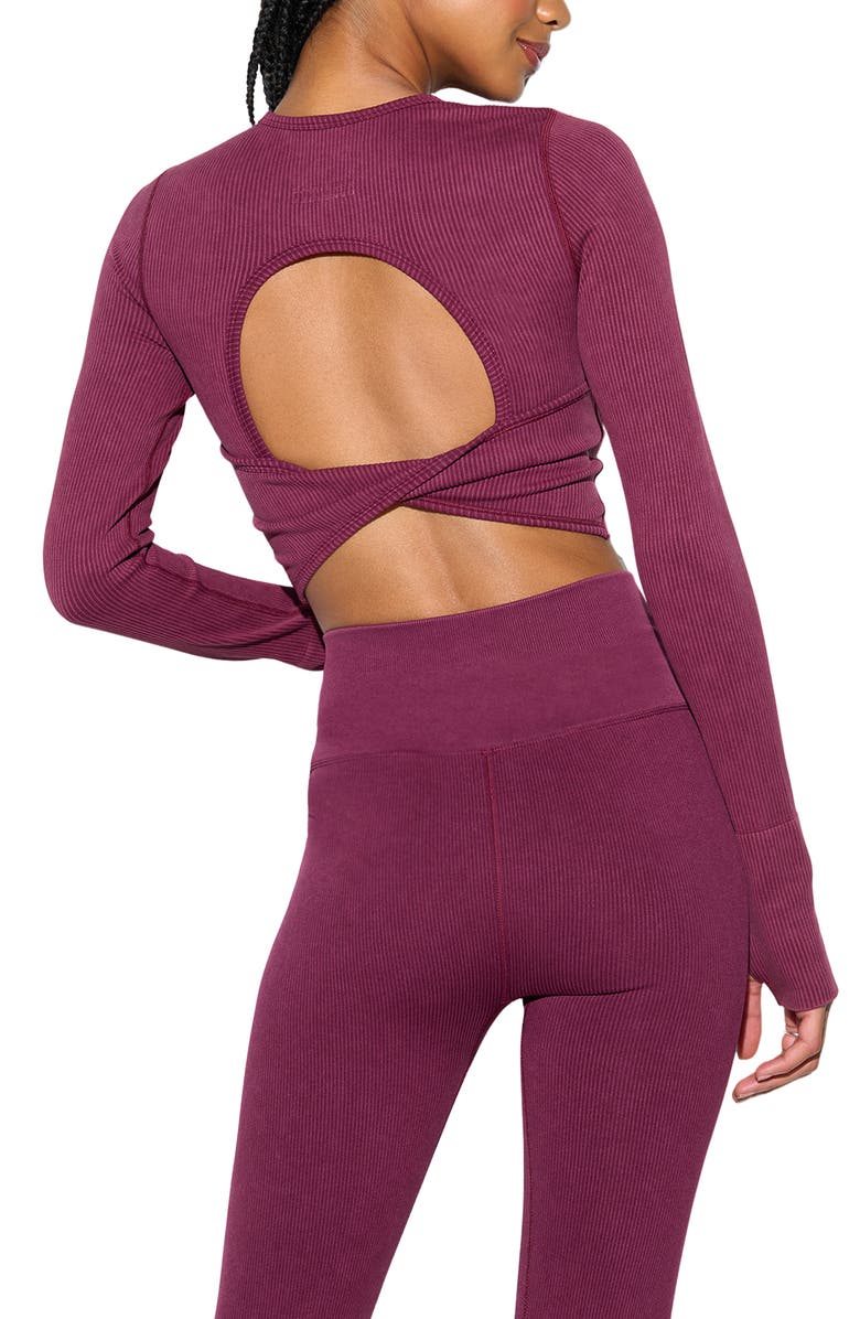 Spiritual Gangster Liberty Mineral Wash Rib Crop Top, Alternate, color, Dark Dahlia