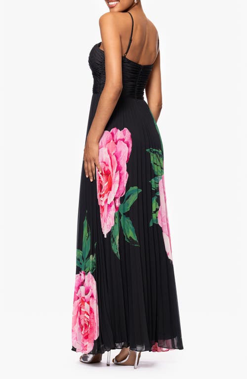 Xscape Evenings Pebble Pleated Gown In Black/pink
