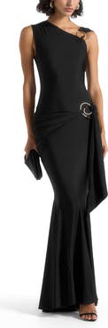 Manière De Voir Rania Asymmetric Draped Midaxi Dress