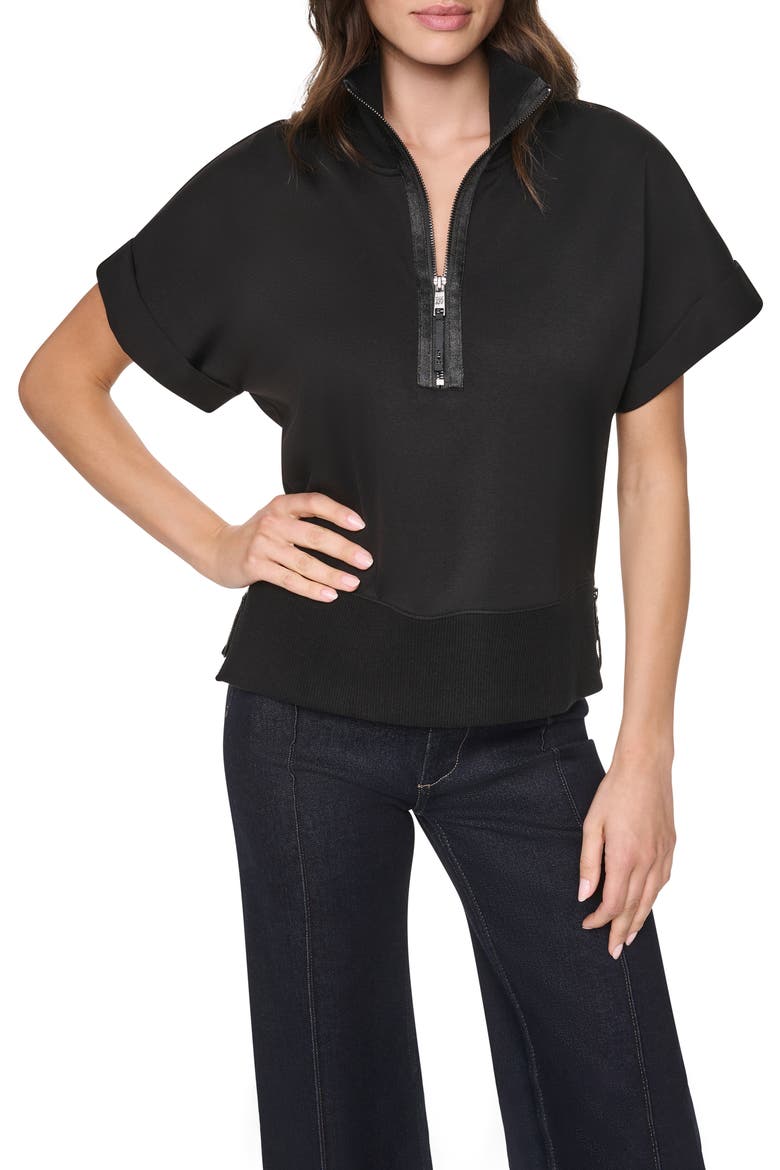 Soho Half Zip Ponte Pullover, Main, color, BLACK
