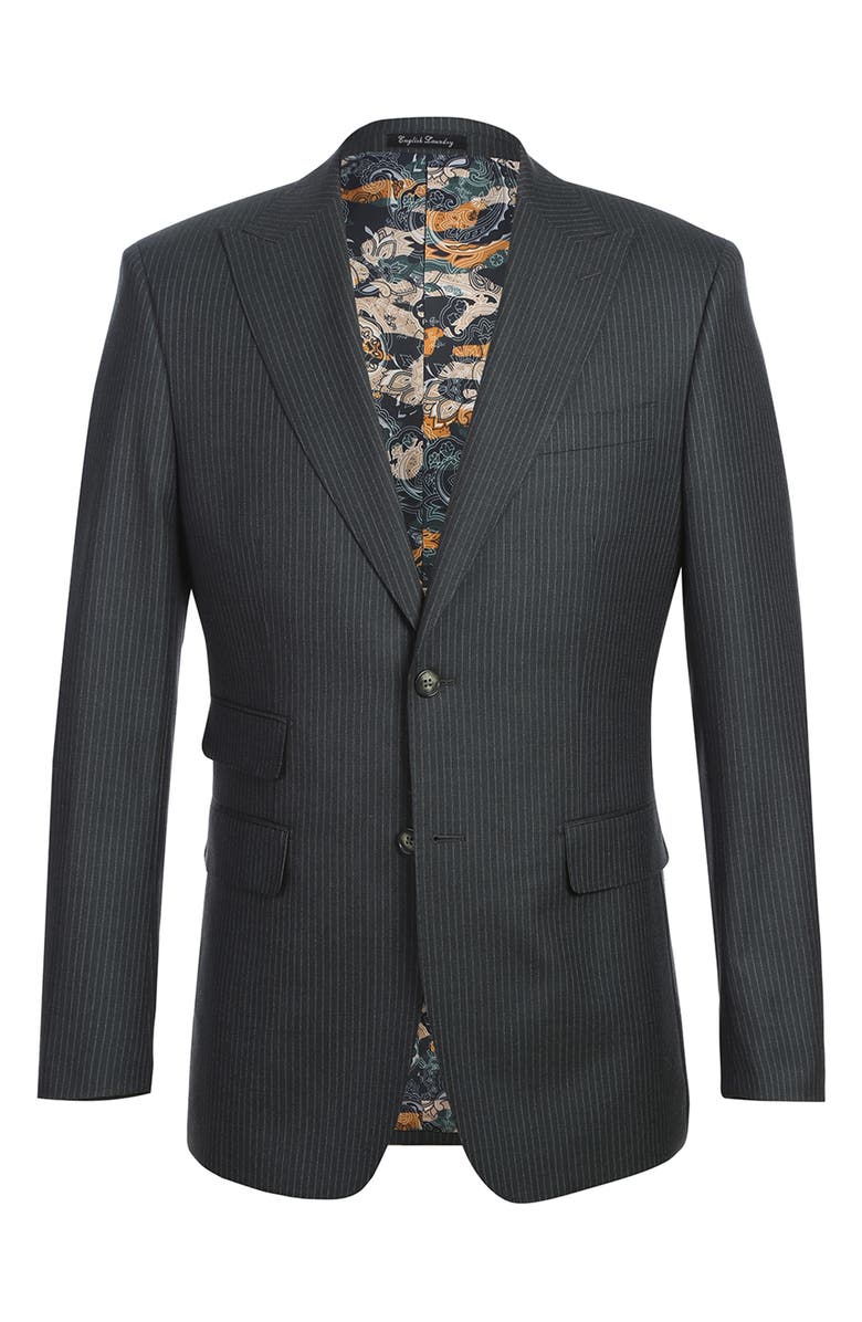 English Laundry Stripe Trim Fit Peak Lapel Wool Blend Two-Piece Suit, Alternate, color, Black Olive