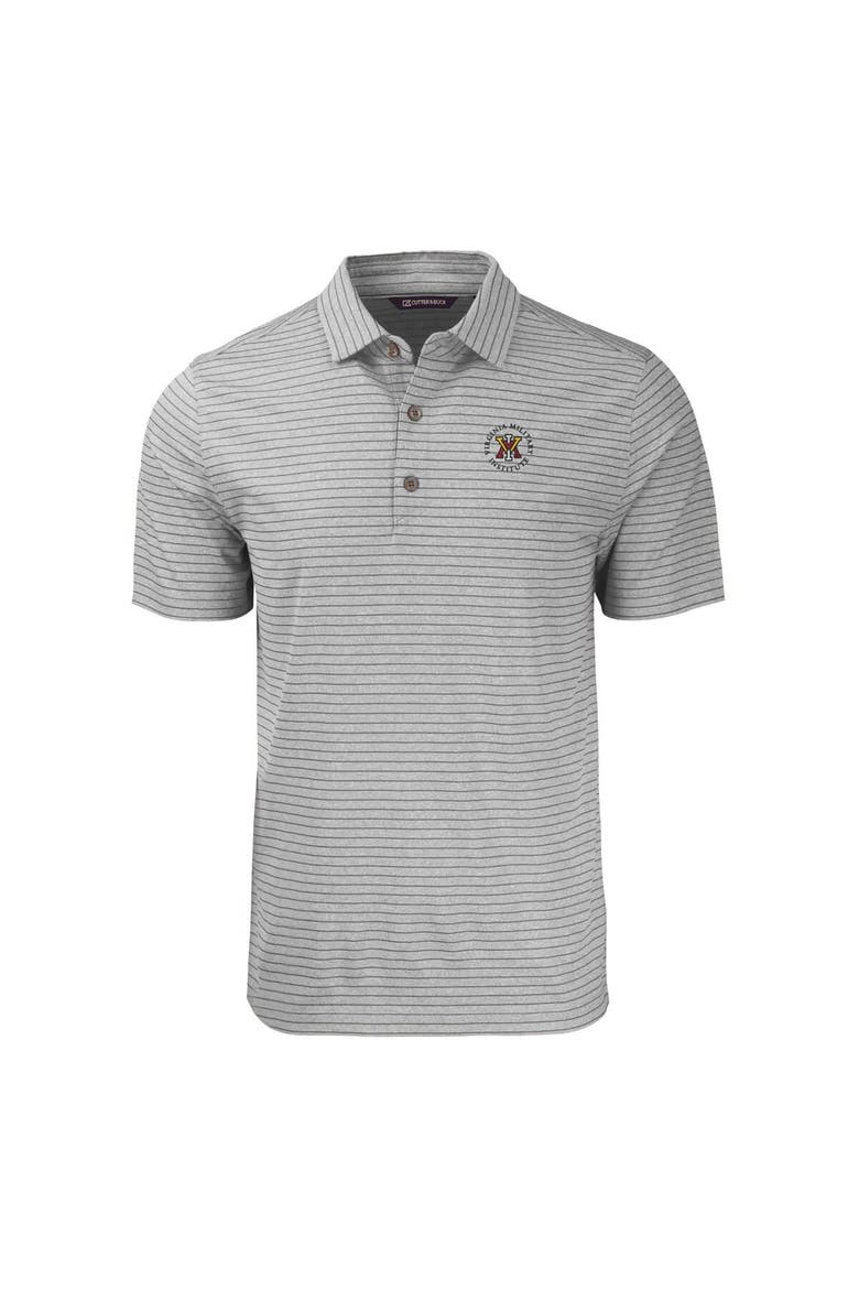 Men's Cutter & Buck  Heather Gray Virginia Military Institute Keydets Forge Eco Heathered Stripe Stretch Recycled Polo, Alternate, color, Heather Gray