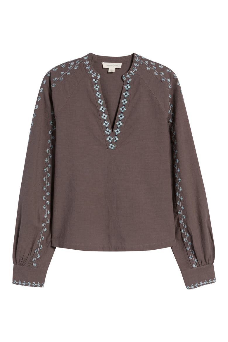 Puff Sleeve Button-Up Shirt, Alternate, color, GREY PAVEMENT COMBO
