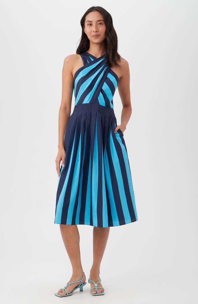 Trina Turk Latitude Halter Neck Midi Dress, Alternate, color, Below Deck Blue/ Indigo