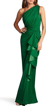 Tadashi Shoji One-Shoulder Side Ruffle Gown